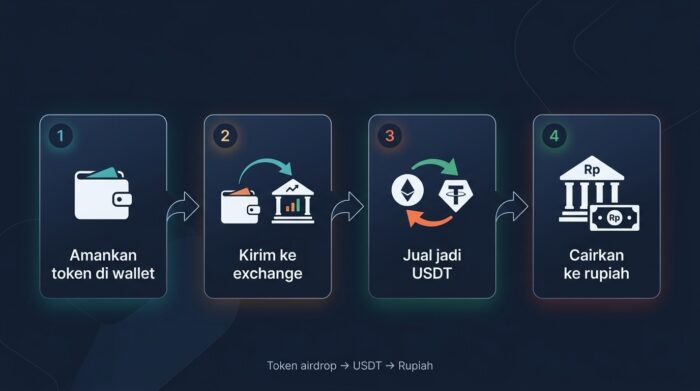 4 tahap mencairkan token airdrop ke rupiah: wallet, exchange, USDT, bank