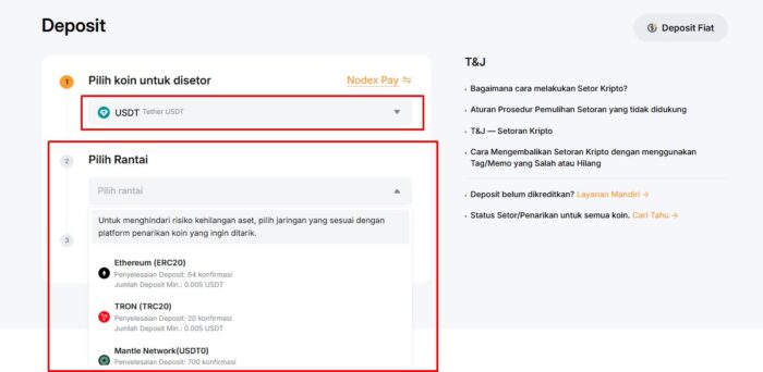 Cara memilih jaringan yang benar saat deposit token ke exchange
