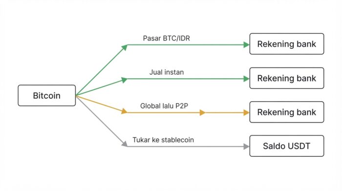 Empat jalur menjual Bitcoin di Indonesia dan tujuan akhir dananya Empat jalur menjual Bitcoin di Indonesia dan tujuan akhir dananya